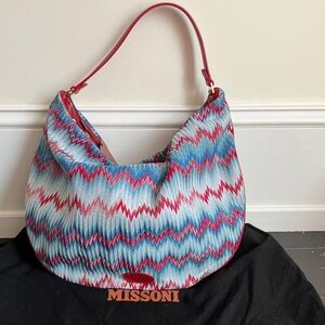 MISSONI Fabric Snake Azzurro Red and Blue Zigzag Hobo Bag NWT